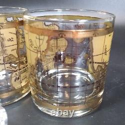 10 Mid Century Cera 22K Gold World Atlas Maps Double Old Fashioned Glass Set