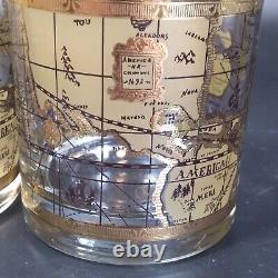 10 Mid Century Cera 22K Gold World Atlas Maps Double Old Fashioned Glass Set