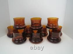 10 Vintage MCM Amber Brown Blown Glass Double Old Fashioned Glasses 10 oz