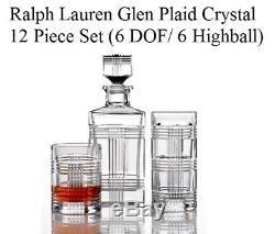 12 Set RALPH LAUREN Glen Plaid CRYSTAL GLASSES DOF Double Old Fashioned Highball