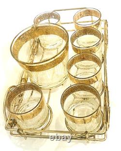 1960s Culver Glass Tyrol Double Old Fashioned Rocks Glasses, Ice Bucket & Rack