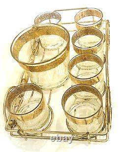 1960s Culver Glass Tyrol Double Old Fashioned Rocks Glasses, Ice Bucket & Rack