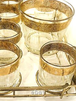 1960s Culver Glass Tyrol Double Old Fashioned Rocks Glasses, Ice Bucket & Rack