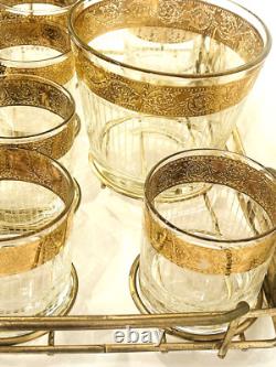 1960s Culver Glass Tyrol Double Old Fashioned Rocks Glasses, Ice Bucket & Rack