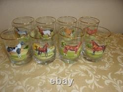 1976 GA Patton 8 Pc Set Double Old Fashioned Glasses 8 Horse Breeds RARE