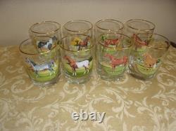 1976 GA Patton 8 Pc Set Double Old Fashioned Glasses 8 Horse Breeds RARE