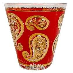 22K Gold Culver Red Paisley Double Old Fashioned Glasses Set of 6