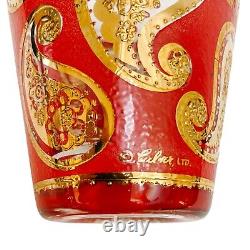 22K Gold Culver Red Paisley Double Old Fashioned Glasses Set of 6