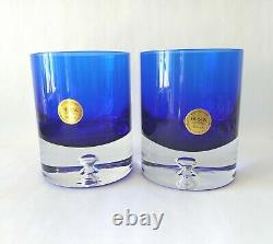 2 Block Stockholm Cobalt Double Old Fashioned Crystal Rock Glasses