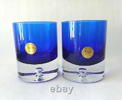 2 Block Stockholm Cobalt Double Old Fashioned Crystal Rock Glasses