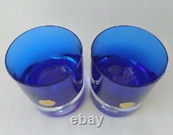 2 Block Stockholm Cobalt Double Old Fashioned Crystal Rock Glasses