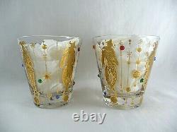 (2) CULVER Jester MARDI GRAS Double Old-Fashioned Glasses Gold Jeweled