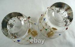 (2) CULVER Jester MARDI GRAS Double Old-Fashioned Glasses Gold Jeweled