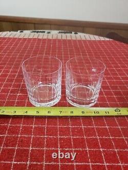 2 DANSK CRYSTAL Facette 3 3/4 Double Old Fashioned DOF Whiskey Tumbler Glasses