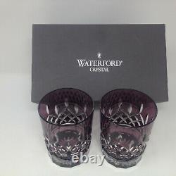 2 Lot Waterford Crystal Lismore Amethyst Double Old Fashioned Glasses New in Box