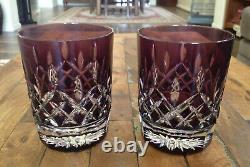 2 Lot Waterford Crystal Lismore Amethyst Double Old Fashioned Glasses New in Box