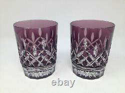 2 Lot Waterford Crystal Lismore Amethyst Double Old Fashioned Glasses New in Box