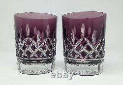 2 Lot Waterford Crystal Lismore Amethyst Double Old Fashioned Glasses New in Box