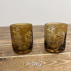 2 Marsala MCM Double Old Fashioned Glasses Gold Amber Low Ball Glasses