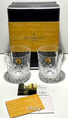 2 New Waterford Crystal Happy Birthday Double Old Fashioned Tumbler Glasses