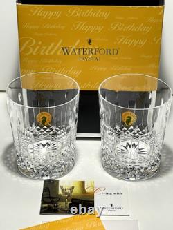 2 New Waterford Crystal Happy Birthday Double Old Fashioned Tumbler Glasses
