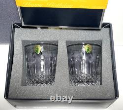 2 New Waterford Crystal Happy Birthday Double Old Fashioned Tumbler Glasses