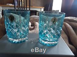 2 New Waterford Crystal Lismore Aqua Double Old Fashioned Tumbler Glass In Box