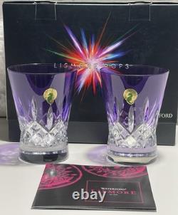 2 New Waterford Crystal Lismore Pops Double Old Fashioned Tumbler Glasses Purple