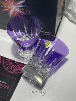 2 New Waterford Crystal Lismore Pops Double Old Fashioned Tumbler Glasses Purple
