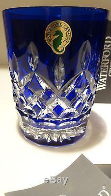 2 New Waterford Lismore Cobalt Blue Double Old Fashioned Tumbler Glasses