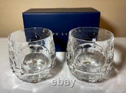 2 Ralph Lauren Monroe Double Old Fashioned Czech Cut Crystal Whiskey Glasses