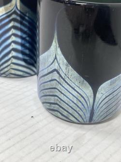 2 Steven Correia Black Iridescent Pulled Feather Double Old Fashioned Glasses