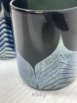 2 Steven Correia Black Iridescent Pulled Feather Double Old Fashioned Glasses