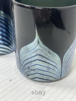 2 Steven Correia Black Iridescent Pulled Feather Double Old Fashioned Glasses
