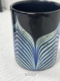 2 Steven Correia Black Iridescent Pulled Feather Double Old Fashioned Glasses