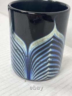 2 Steven Correia Black Iridescent Pulled Feather Double Old Fashioned Glasses