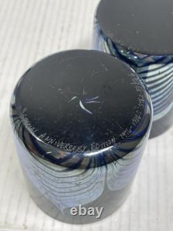 2 Steven Correia Black Iridescent Pulled Feather Double Old Fashioned Glasses