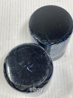 2 Steven Correia Black Iridescent Pulled Feather Double Old Fashioned Glasses