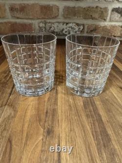 (2)Tiffany & Co. Plaid Crystal Double Old Fashioned Tumbler, 3 5/8H, Pre-owned