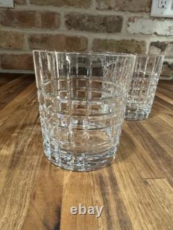 (2)Tiffany & Co. Plaid Crystal Double Old Fashioned Tumbler, 3 5/8H, Pre-owned