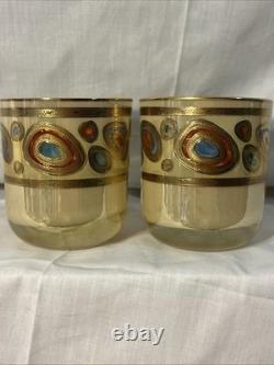 2 Vietri Regalia Italian Double Old-Fashioned Glasses 14K Gold Accents/Cream
