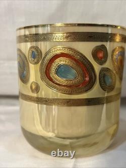 2 Vietri Regalia Italian Double Old-Fashioned Glasses 14K Gold Accents/Cream