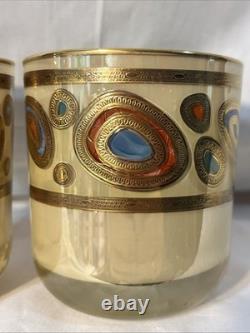 2 Vietri Regalia Italian Double Old-Fashioned Glasses 14K Gold Accents/Cream