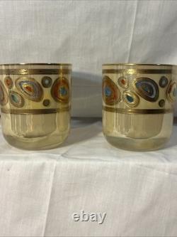 2 Vietri Regalia Italian Double Old-Fashioned Glasses 14K Gold Accents/Cream