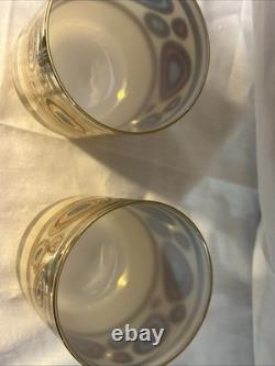 2 Vietri Regalia Italian Double Old-Fashioned Glasses 14K Gold Accents/Cream