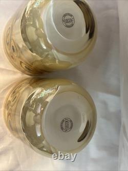 2 Vietri Regalia Italian Double Old-Fashioned Glasses 14K Gold Accents/Cream