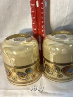 2 Vietri Regalia Italian Double Old-Fashioned Glasses 14K Gold Accents/Cream