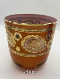 2 Vietri Regalia Italian Double Old-Fashioned Glasses Orange Purple 14K Gold