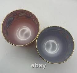 2 Vietri Regalia Italian Double Old-Fashioned Glasses Orange Purple 14K Gold
