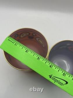 2 Vietri Regalia Italian Double Old-Fashioned Glasses Orange Purple 14K Gold